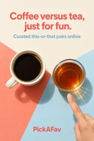 Coffee-versus-tea photograph with large ad headline text