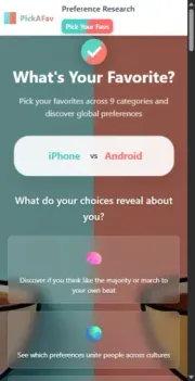 Mobile homepage of PickAFav